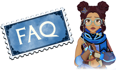 The character Kelkie next to a stamp labeled FAQ.