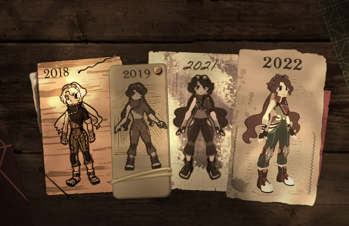 A graphic showing the artistic evolution of the game's protagonist, the Conductor, from the years 2018 to 2022.